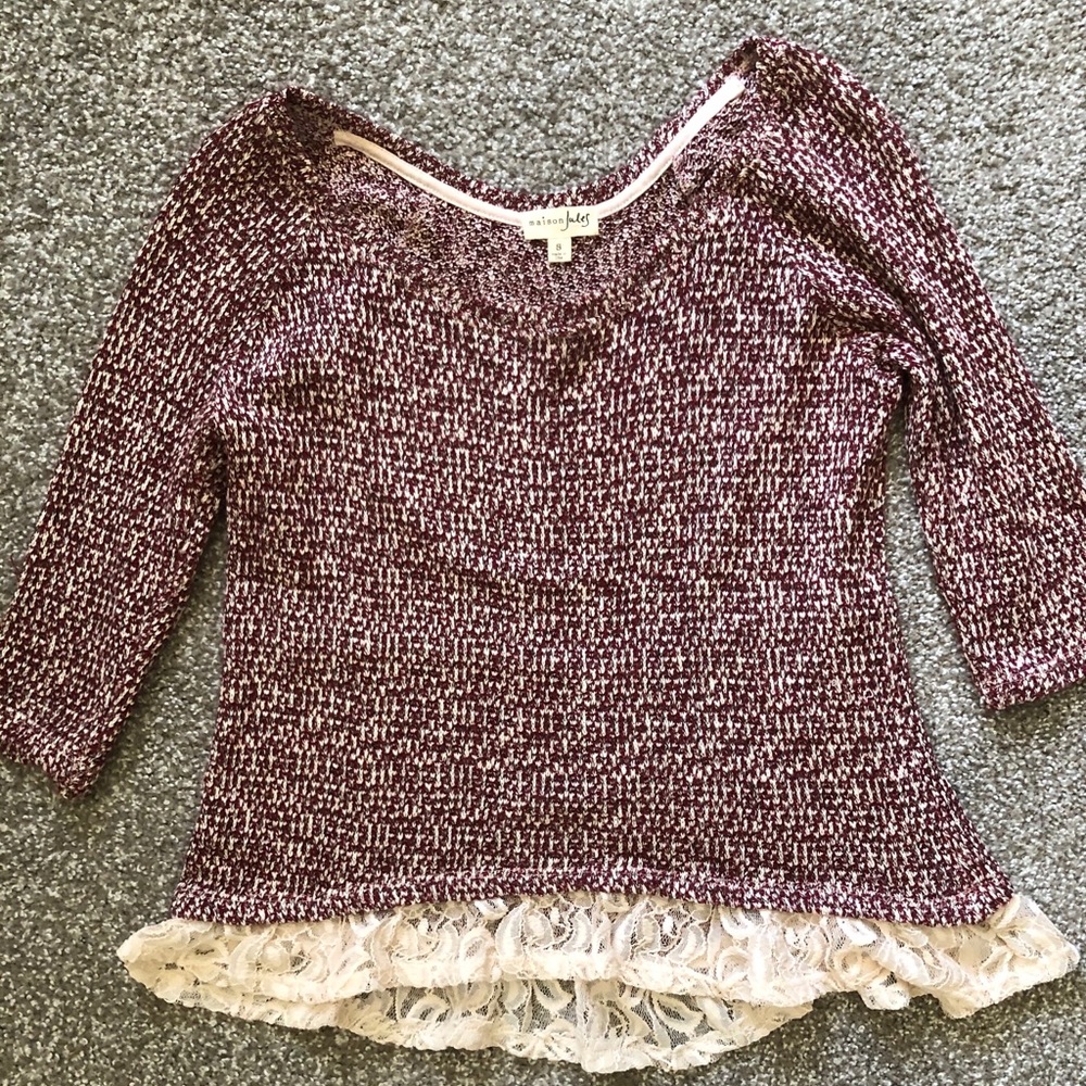 Maison Jules Marron Ruffle Lace Long Sleeve Top